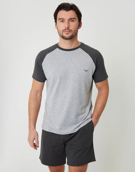  Threadbare Raglan Short Sleeve Top & Shorts Lounge Set In Grey 