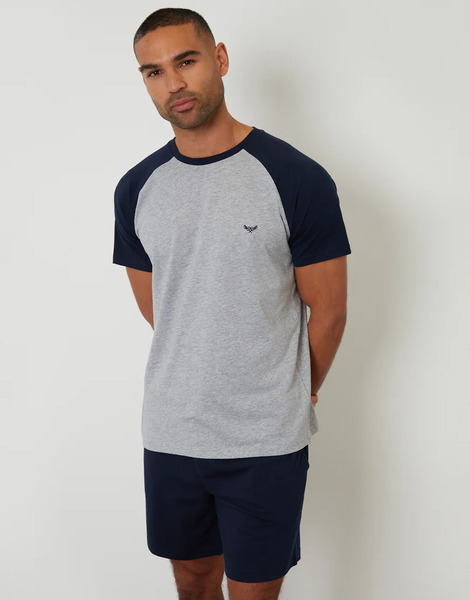  Threadbare Raglan Short Sleeve Top & Shorts Lounge Set In Navy 