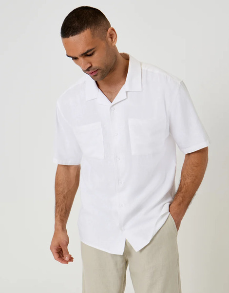  Threadbare Relaxed Fit Linen Blend Short Sleeve Shirt In White 