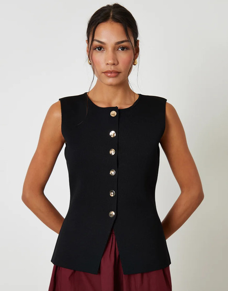  Threadbare Ribbed Knitted Waistcoat In Black 