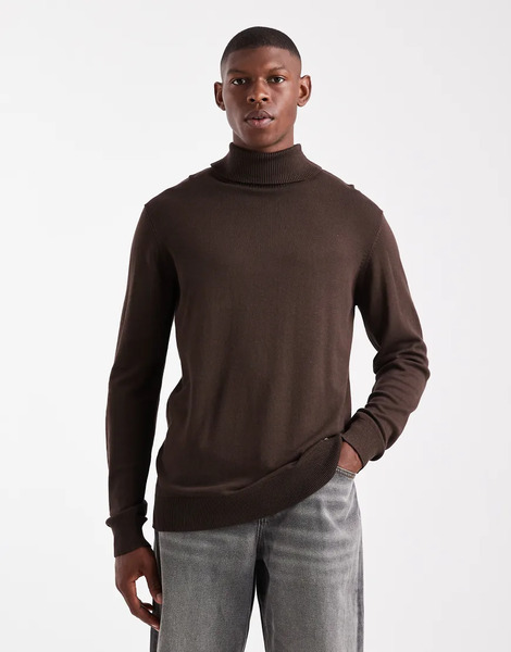  Threadbare Roll Neck Jumper In Chocolate Brown 