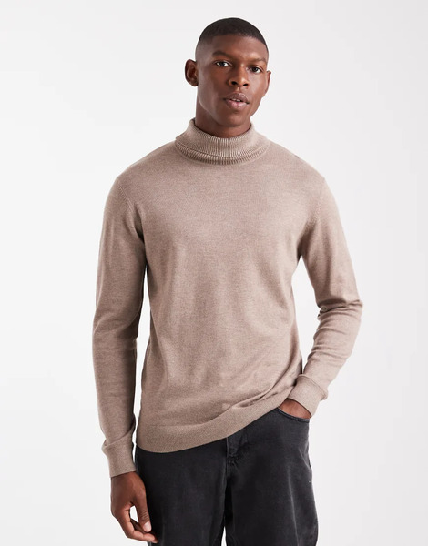  Threadbare Roll Neck Jumper In Taupe Neutral 