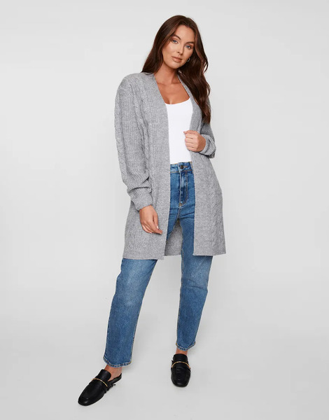  Threadbare Rozanna' Cable Knit Cardigan In Grey 