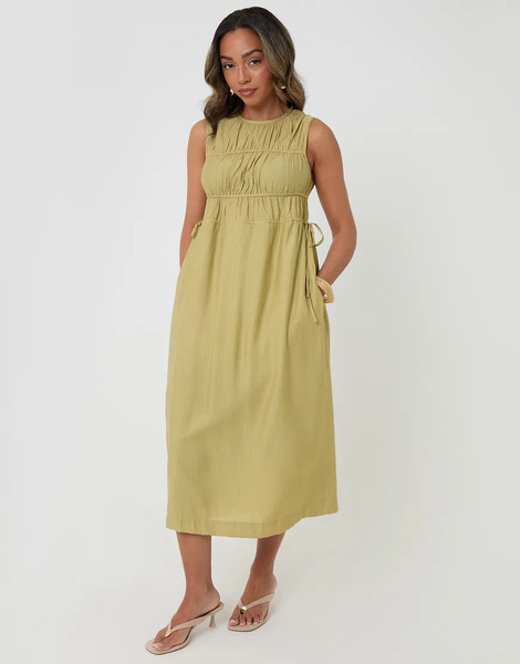  Threadbare Ruched Drawstring Midi Dress In Lime Green 