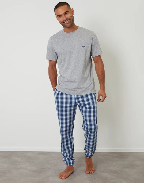  Threadbare Short Sleeve Check Pyjama Set In Grey 