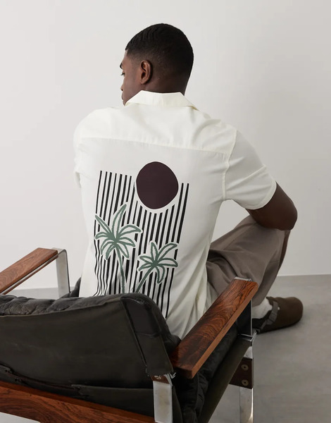  Threadbare Short Sleeve Graphic Print Shirt In Ecru White 