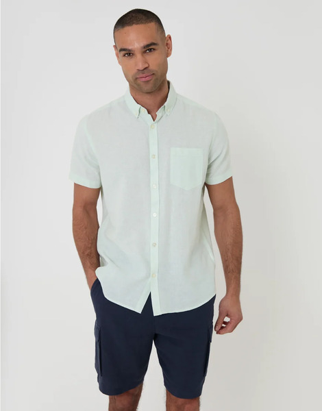  Threadbare Short Sleeve Linen Mix Shirt In Mint Blue 