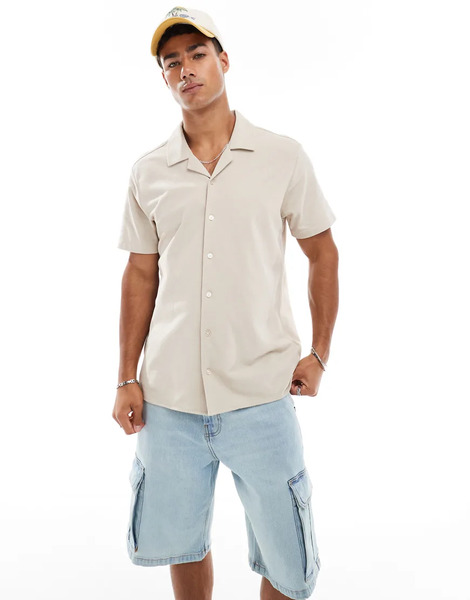  Threadbare Short Sleeve Shirt In Stone Neutral 