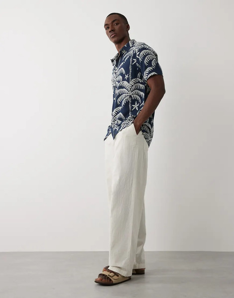  Threadbare Short Sleeve Shirt With Palm Tree Print In Navy 