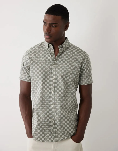  Threadbare Short Sleeve Shirt With Palm Tree Print In Sage Green 
