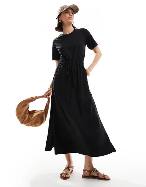  Threadbare Short Sleeve Smock Midi Dress In Black 