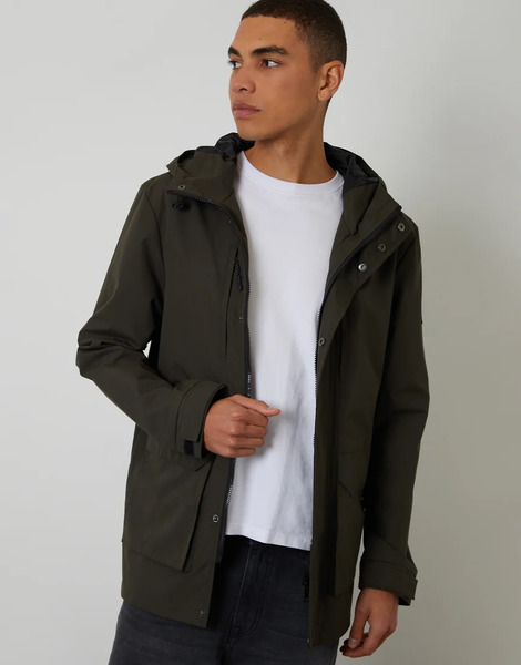  Threadbare Showerproof Hooded Coat In Khaki Green 