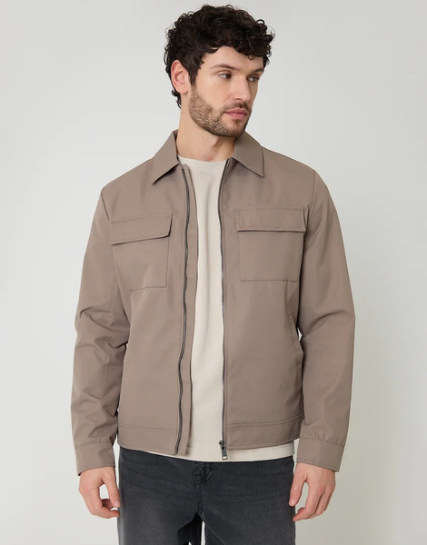  Threadbare Showerproof Lightweight Zip Up Jacket In Taupe Neutral 