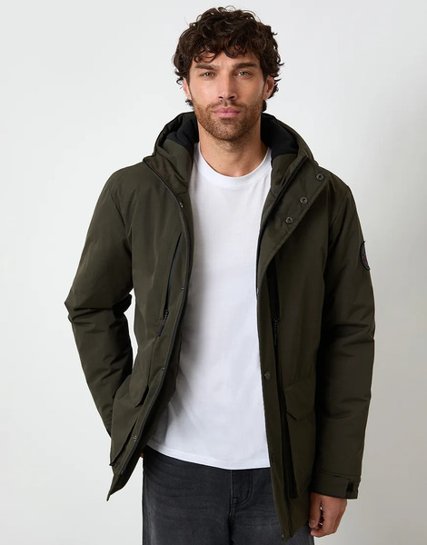  Threadbare Showerproof Padded Hooded Coat In Khaki Green 