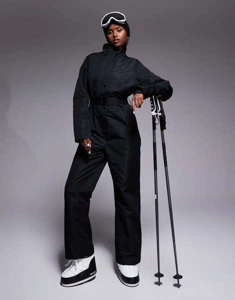  Threadbare Ski Button Front Ski Suit In Black 