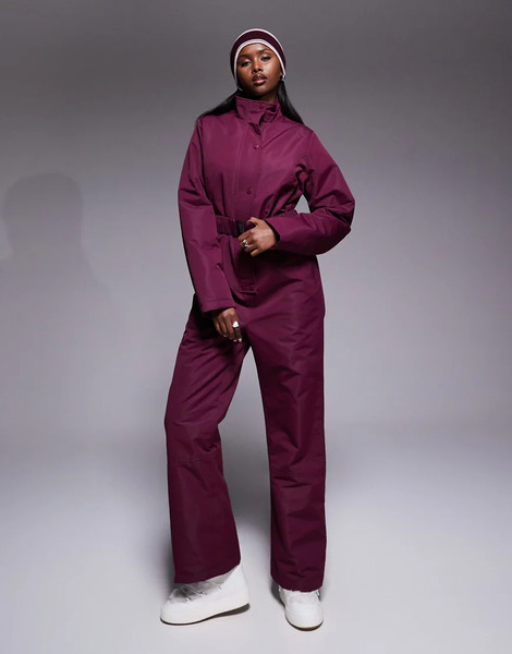  Threadbare Ski Button Front Ski Suit In Burgundy Red 