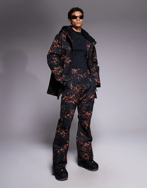  Threadbare Ski Trousers In Black And Orange Print 