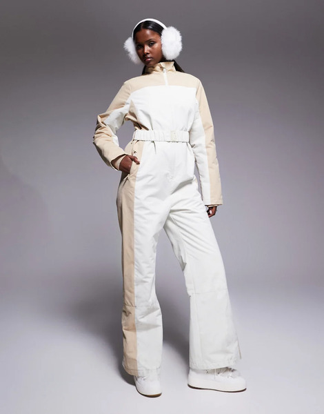  Threadbare Ski Two Tone Ski Suit In Ecru And Stone White 
