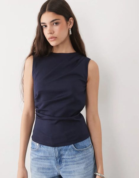  Threadbare Sleeveless Draped Vest In Navy 