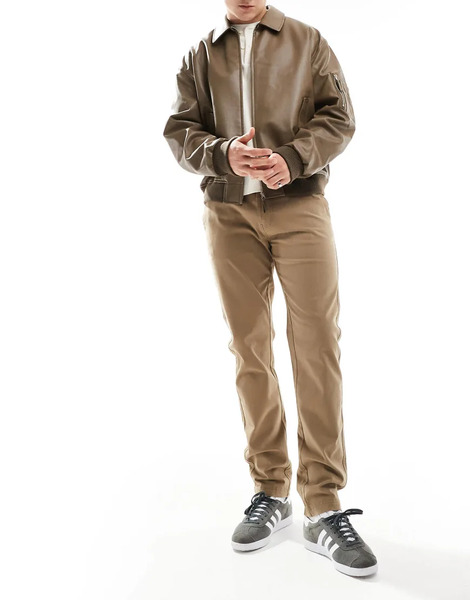  Threadbare Slim Fit Chino Trousers In Camel Neutral 