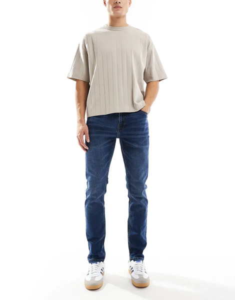  Threadbare Slim Fit Jeans In Mid Wash Blue 