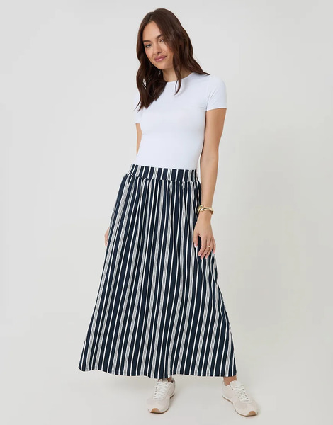 Threadbare Stripe Jersey A Line Maxi Skirt In Navy Blue 