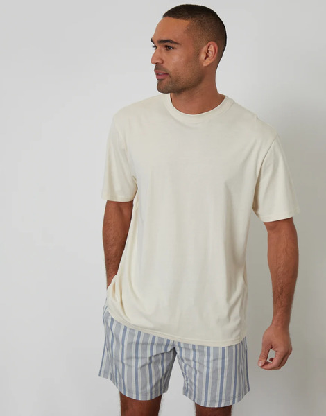  Threadbare Stripe Relaxed Fit Short Pyjama In Natural Neutral 