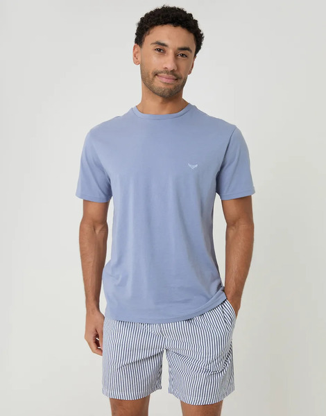  Threadbare Stripe Short Pyjama Set In Blue 