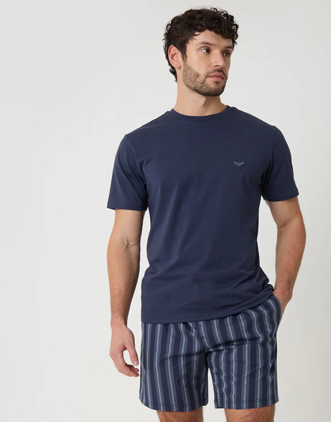  Threadbare Stripe Short Pyjama Set In Navy 