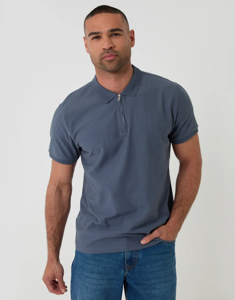  Threadbare Textured Cotton Quarter Zip Polo Shirt In Blue 