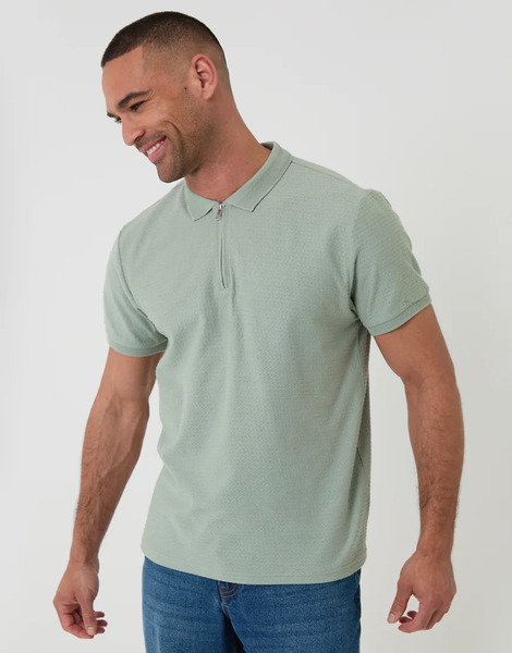  Threadbare Textured Cotton Quarter Zip Polo Shirt In Pale Green 