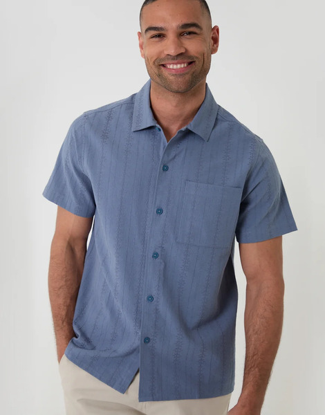  Threadbare Textured Cotton Short Sleeve Shirt In Blue 