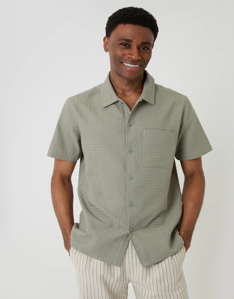  Threadbare Textured Cotton Short Sleeve Shirt In Pale Green 