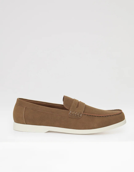  Threadbare Textured Faux Suede Penny Loafers In Taupe Neutral 