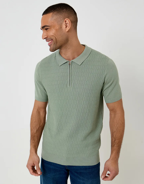  Threadbare Textured Knit Quarter Zip Polo In Pale Green 