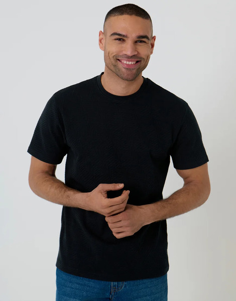  Threadbare Textured Stretch Cotton Crew Neck T Shirt In Black 