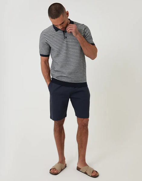  Threadbare Textured Stripe Short Sleeve Knitted Polo In Navy 
