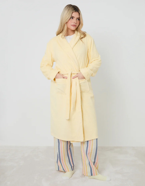  Threadbare Towelling Midi Dressing Gown In Lemon Yellow 