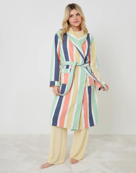  Threadbare Towelling Midi Dressing Gown In Multi 