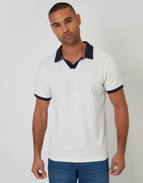  Threadbare Trophy Neck Waffle Polo Shirt In White 