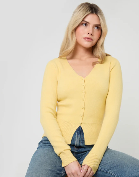  Threadbare V Neck Compact Knitted Cardigan In Lemon Yellow 
