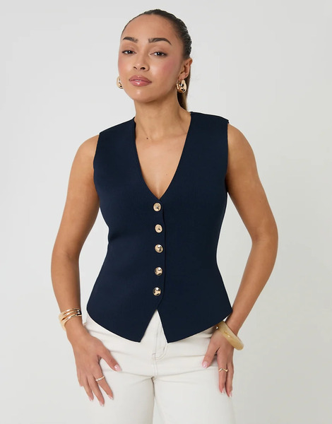  Threadbare V Neck Knitted Waistcoat In Navy Blue 