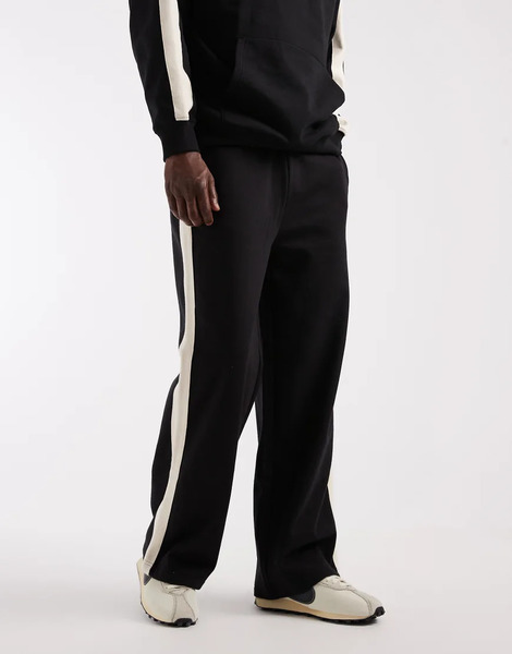  Threadbare Wide Leg Jogger With Side Stripe In Black 