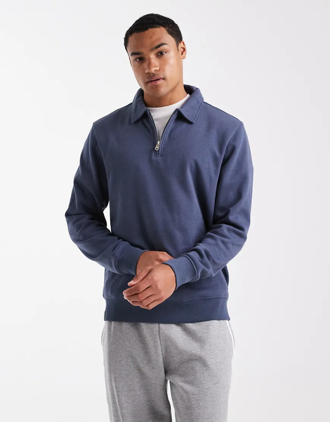  Threadbare 1/4 Zip Fleece Sweatshirt In Blue 