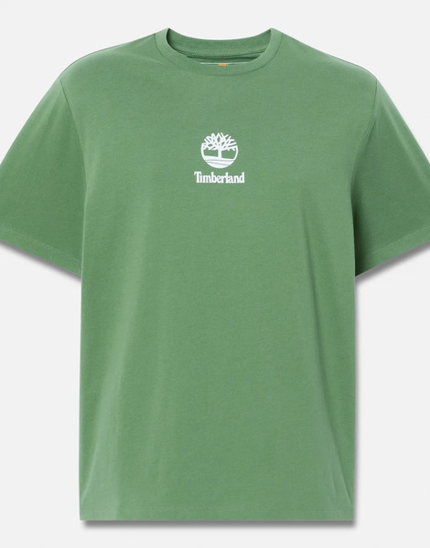  Timberland Print Stack Logo Short Sleeve Tee In Myrtle Green 