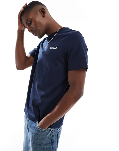  Timberland Small Script Logo T Shirt In Navy 