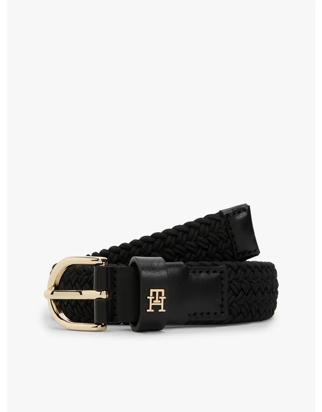  Tommy Hilfiger Essential Th Monogram Braided Elastic Belt In Black 