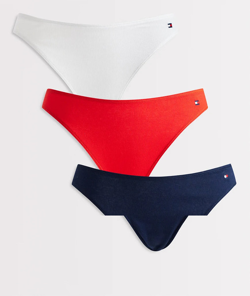  Tommy Hilfiger Flag 3 Pack Dipped Bikini Briefs In Red/white/navy Multi 