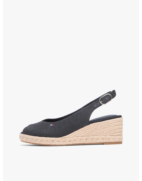  Tommy Hilfiger Hemp Slingback Wedge Espadrilles In Black 
