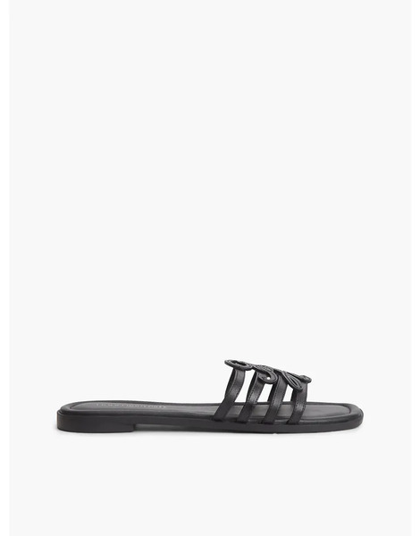  Tommy Hilfiger Logo Strap Leather Mules In Black 